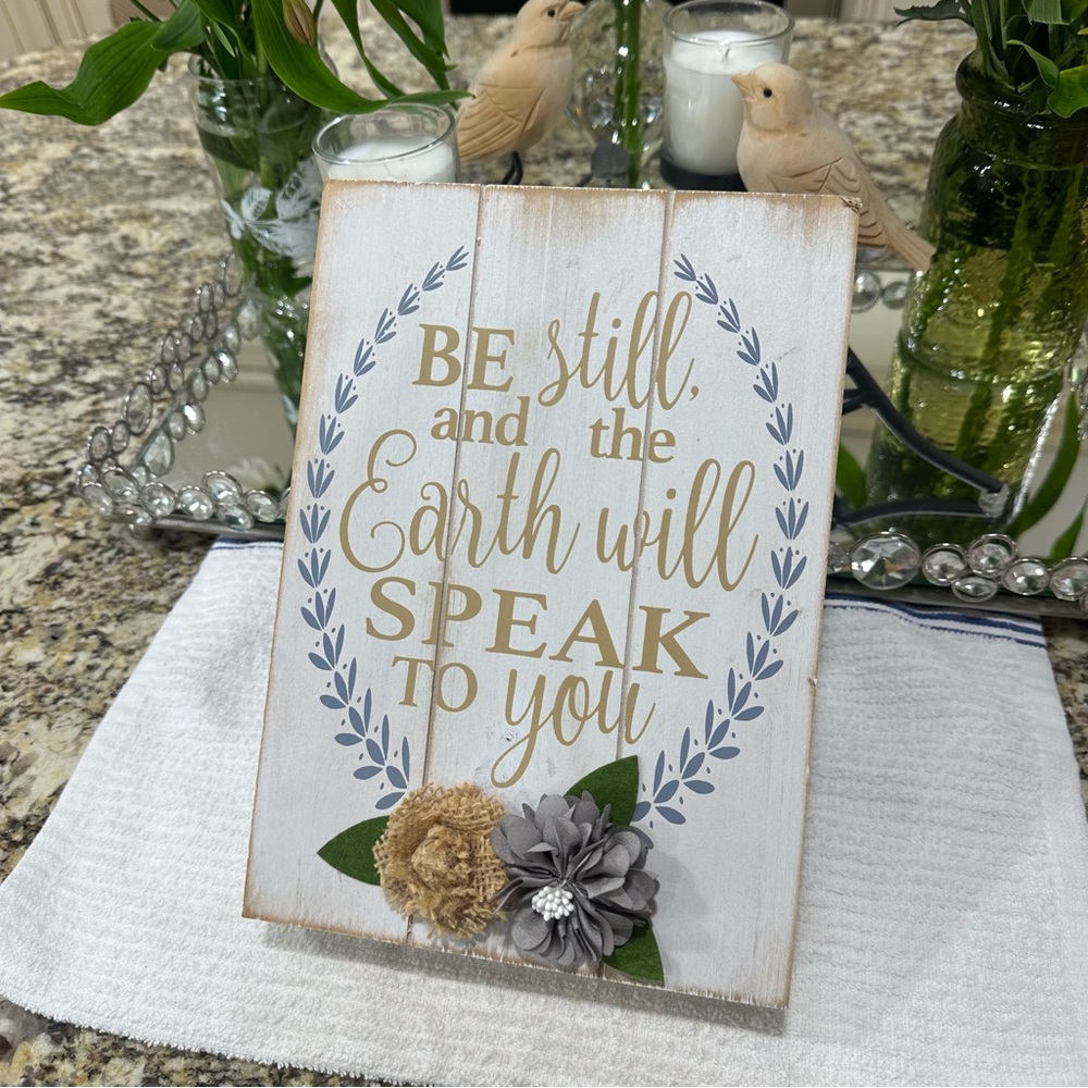 Inspirational Wooden Sign with Floral Accents Farmhouse decor natural outdoors - Picture 5 of 11